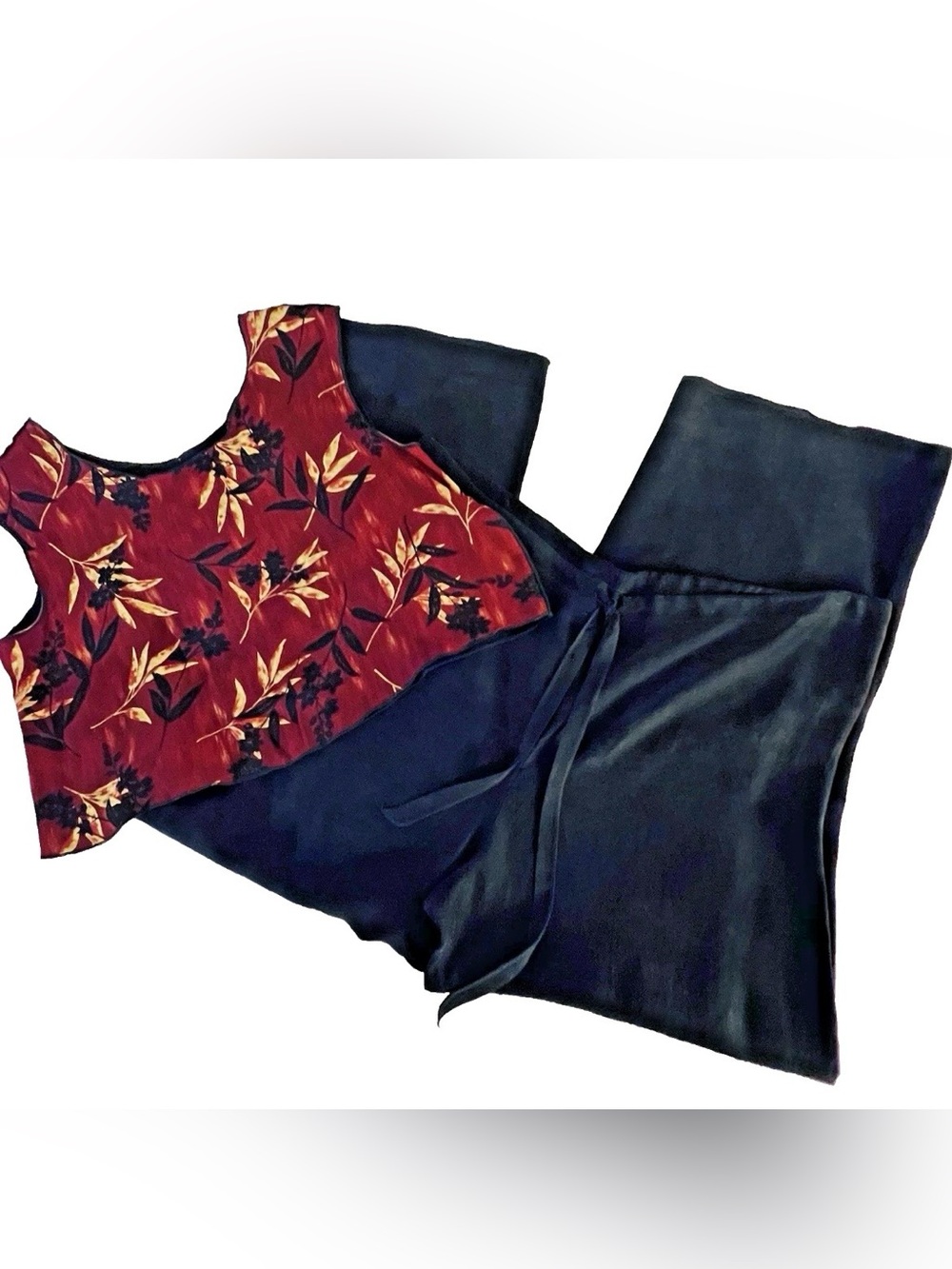 Vintage CHOEY LON Med Crop Top Drawstring Wide Leg Pant Set Resort Lounge Chic